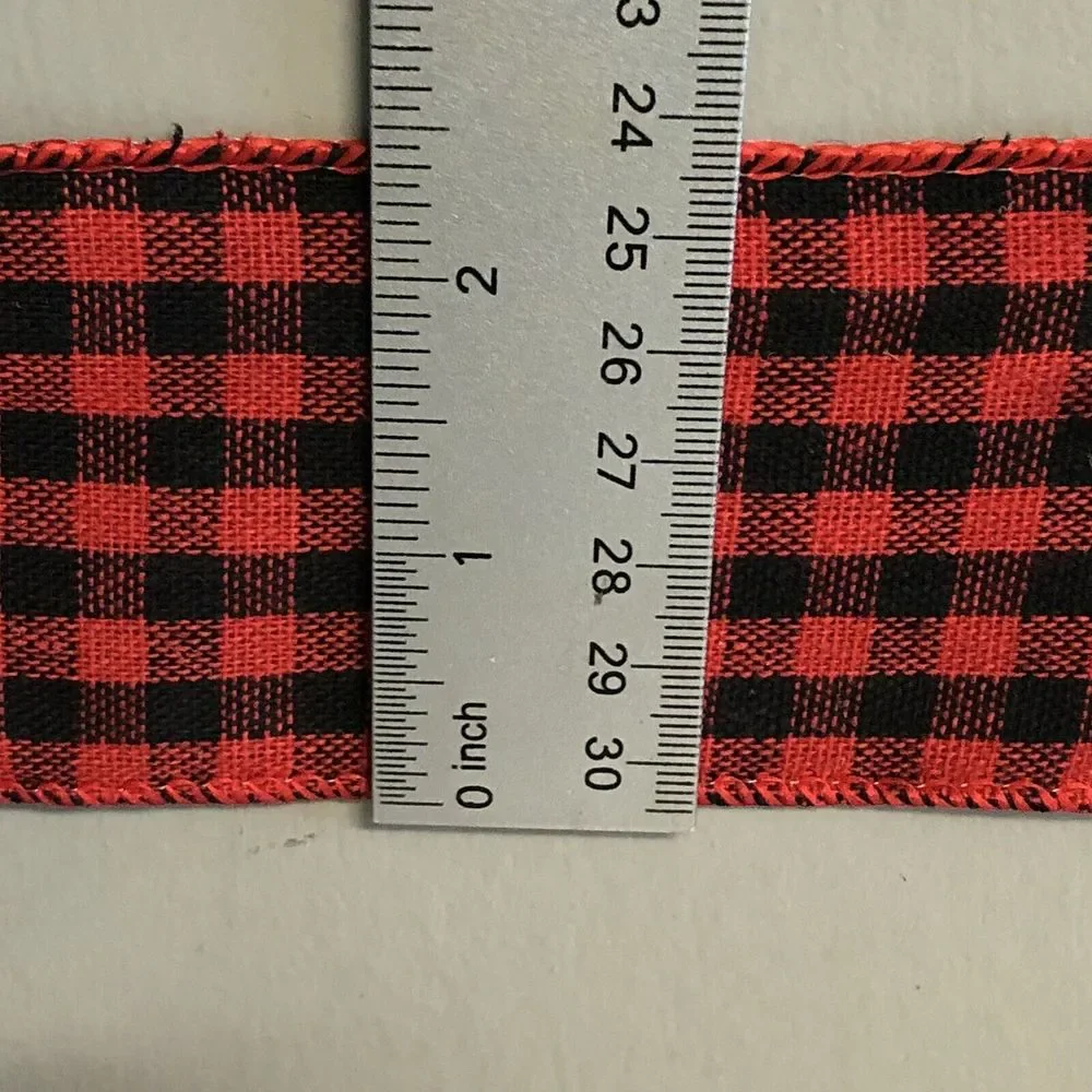 Red Black Buffalo Plaid Ribbon -2.5 in x 9 Ft , Wired Edge, Lot Of 2 PCs - Picture 4 of 5
